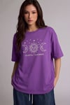 Kadın Mor Oversize Celestial Sun Moon Baskılı T-Shirt - K2113