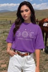 Kadın Mor Oversize Celestial Sun Moon Baskılı T-Shirt - K2113
