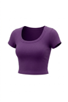 Kadın Mor U Yaka Kısa Kollu Fitilli Kaşkorse Body T-Shirt