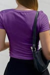 Kadın Mor U Yaka Kısa Kollu Fitilli Kaşkorse Bluz Body