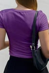 Kadın Mor U Yaka Kısa Kollu Fitilli Kaşkorse Body T-Shirt