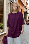Kadın Mürdüm Basic Düz Baskısız Oversize Salas T-Shirt