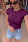 Kadın Mürdüm Bisiklet Yaka Likralı Kısa Kol Body Crop Bluz