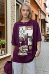 Kadın Mürdüm Fashion Oversize Fit Bol Geniş Kalıp Salaş Kesim T-shirt