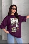 Kadın Mürdüm Fashion Oversize Fit Bol Geniş Kalıp Salaş Kesim T-shirt