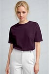 Kadın Mürdüm Nefes Alan Bisiklet Yaka Regular Fit Normal Kesim Baskisiz Basic T-Shirt