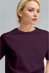 Kadın Mürdüm Nefes Alan Bisiklet Yaka Regular Fit Normal Kesim Baskisiz Basic T-Shirt
