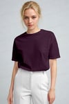Kadın Mürdüm Nefes Alan Bisiklet Yaka Regular Fit Normal Kesim Baskisiz Basic T-Shirt