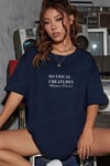 Kadın Mythical Pegasus Baskılı Lacivert Bisiklet Yaka Oversize Salaş T-Shirt