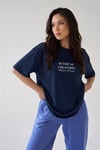 Kadın Mythical Pegasus Baskılı Lacivert Bisiklet Yaka Oversize Salaş T-Shirt