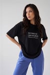 Kadın Mythical Pegasus Baskılı Siyah Bisiklet Yaka Oversize Salaş T-Shirt