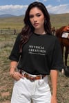 Kadın Mythical Pegasus Baskılı Siyah Bisiklet Yaka Oversize Salaş T-Shirt