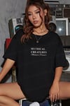Kadın Mythical Pegasus Baskılı Siyah Bisiklet Yaka Oversize Salaş T-Shirt