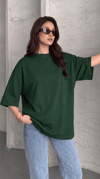 Kadın Nefti Basic Düz Baskısız Oversize Salas T-Shirt