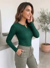 Kadın Nefti Düğme Detaylı Patlı Düğmeli Bisiklet Yaka Uzun Kollu Fitilli Kaşkorse Bluz Body