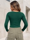 Kadın Nefti Düğme Detaylı Patlı Düğmeli Bisiklet Yaka Uzun Kollu Fitilli Kaşkorse Bluz Body