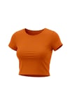 Kadın Oranj Bisiklet Yaka Likralı Kısa Kol Body Crop T-Shirt
