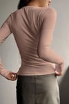 Kadın Pembe Düğme Detaylı Patlı Düğmeli Bisiklet Yaka Uzun Kollu Fitilli Kaşkorse Bluz Body