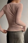 Kadın Pembe Düğme Detaylı Patlı Düğmeli Bisiklet Yaka Uzun Kollu Fitilli Kaşkorse Bluz Body