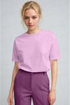 Kadın Pembe Nefes Alan Bisiklet Yaka Regular Fit Normal Kesim Baskisiz Basic T-Shirt