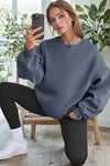 Kadın Petrol Füme Basic 0 Sıfır Yaka Baskısız Düz Oversize Salaş Bol Kesim Polar Sweatshirt