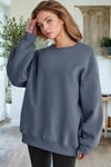 Kadın Petrol Füme Basic 0 Sıfır Yaka Baskısız Düz Oversize Salaş Bol Kesim Polar Sweatshirt