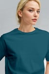 Kadın Petrol Mavisi Nefes Alan Bisiklet Yaka Regular Fit Normal Kesim Baskisiz Basic T-Shirt