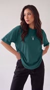 Kadın Petrol Yeşil Geyik Oversize Salas Boyfriend T-shirt