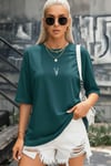 Kadın Petrol Yeşil Geyik Oversize Salas Boyfriend T-shirt