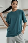 Kadın Petrol Yeşili Basic Düz Baskısız Oversize Salas T-Shirt