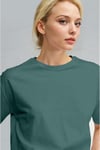 Kadın Petrol Yeşili Nefes Alan Bisiklet Yaka Regular Fit Normal Kesim Baskisiz Basic T-Shirt