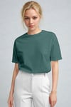 Kadın Petrol Yeşili Nefes Alan Bisiklet Yaka Regular Fit Normal Kesim Baskisiz Basic T-Shirt