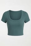 Kadın Petrol Yeşili U Yaka Kısa Kollu Fitilli Kaşkorse Body T-Shirt