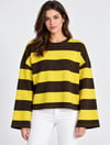 Kadın Sarı Kahve Geniş Kol Geniş Çizgili Oversize İki İplik Sweatshirt