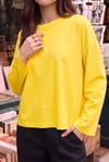 Kadın Sarı T-shirt Geniş Kol Bisiklet Yaka Uzun Kollu Tişört