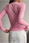Kadın Şeker Pembe Renkli Düğme Detaylı Patlı Düğmeli Bisiklet Yaka Uzun Kollu Fitilli Kaşkorse Bluz Body