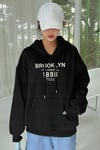 Kadın Siyah 1898 Brooklyn Baskılı 3 iplik Şardonlu Kapüşonlu Oversize Salaş Bol Kesim Hoodie Sweatshirt