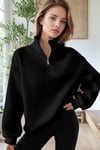 Kadın Siyah Balıkçı Yaka 3 Iplik Içi Polarlı Şardonlu Oversize Sweatshirt