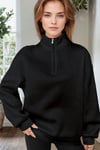Kadın Siyah Balıkçı Yaka 3 Iplik Içi Polarlı Şardonlu Oversize Sweatshirt
