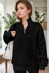 Kadın Siyah Balıkçı Yaka 3 Iplik Içi Polarlı Şardonlu Oversize Sweatshirt