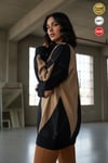 Kadın Siyah Bej Büyük Baklava Desen Tunik S-M-L Beden Uyumlu Oversize Uzun Tunik Triko Kazak