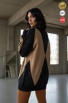 Kadın Siyah Bej Büyük Baklava Desen Tunik S-M-L Beden Uyumlu Oversize Uzun Tunik Triko Kazak