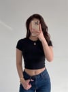 Kadın Siyah Bisiklet Yaka Likralı Kısa Kol Body Crop Bluz