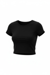 Kadın Siyah Bisiklet Yaka Likralı Kısa Kol Body Crop T-Shirt