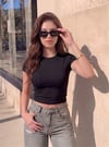 Kadın Siyah Bisiklet Yaka Likralı Kısa Kol Body Crop Bluz
