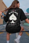 Kadın Siyah Black Jack Oversize Fit Bol Geniş Kalıp Salaş Kesim T-shirt