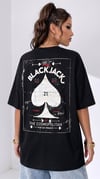 Kadın Siyah Black Jack Oversize Fit Bol Geniş Kalıp Salaş Kesim T-shirt