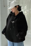 Kadın Siyah Dont Announce Baskılı 3 iplik Şardonlu Kapüşonlu Oversize Salaş Bol Kesim Hoodie Sweatshirt-1