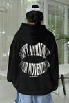 Kadın Siyah Dont Announce Baskılı 3 iplik Şardonlu Kapüşonlu Oversize Salaş Bol Kesim Hoodie Sweatshirt-1
