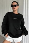 Kadın Siyah Dreamer Baskılı 0 Sıfır Yaka Oversize Salaş Bol Kesim Polar Sweatshirt